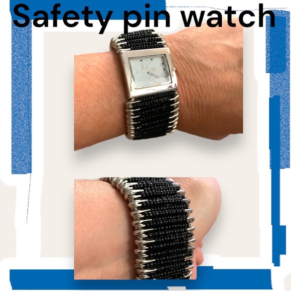 Safety Pin Stretch Watch Black and Silver - Picture 1 of 11
